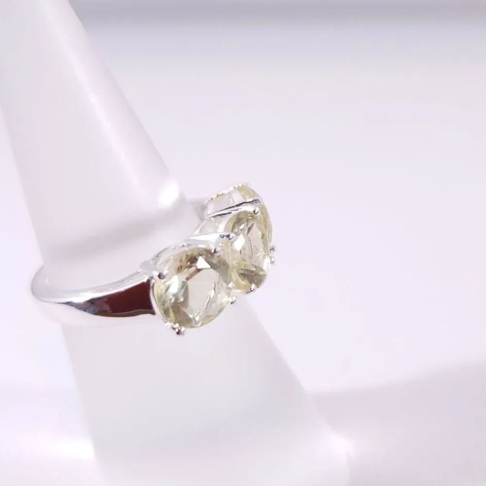Brazilian Lemon Quartz Trilogy Ring 3.8 Carats tw Sterling Silver Size 5